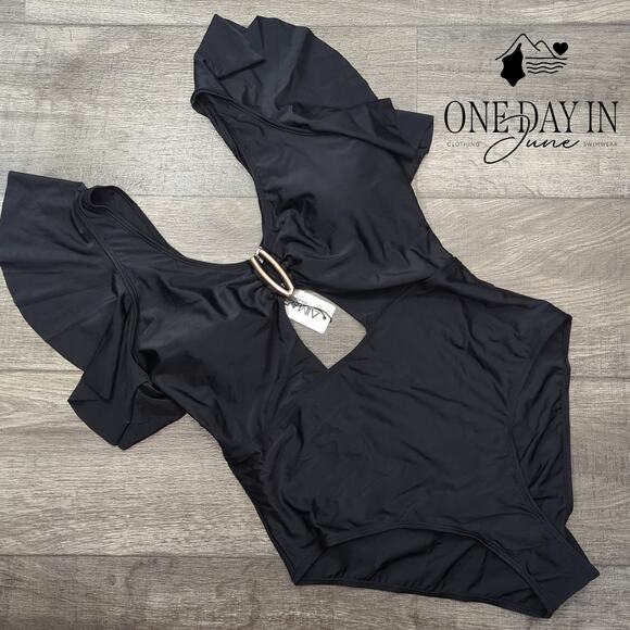 Aimage Ruffle Shoulder Keyhole One Piece Swimsuit Size XL - Picture 3 of 7